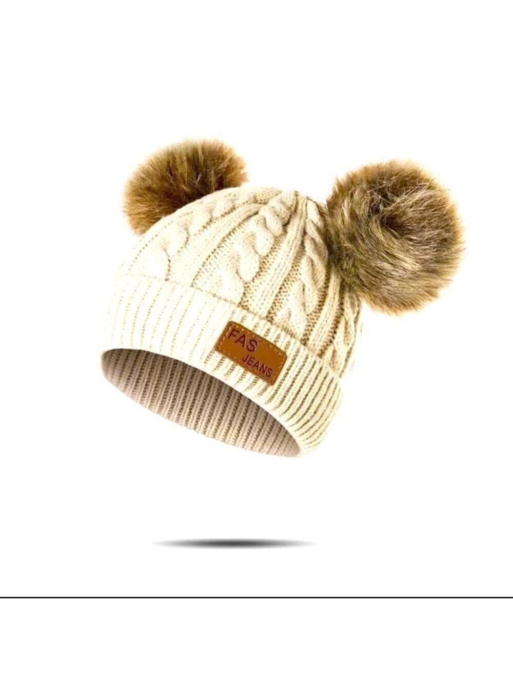 Girl’s baby/toddler knitted hat with Pompoms - Picture 2 of 4